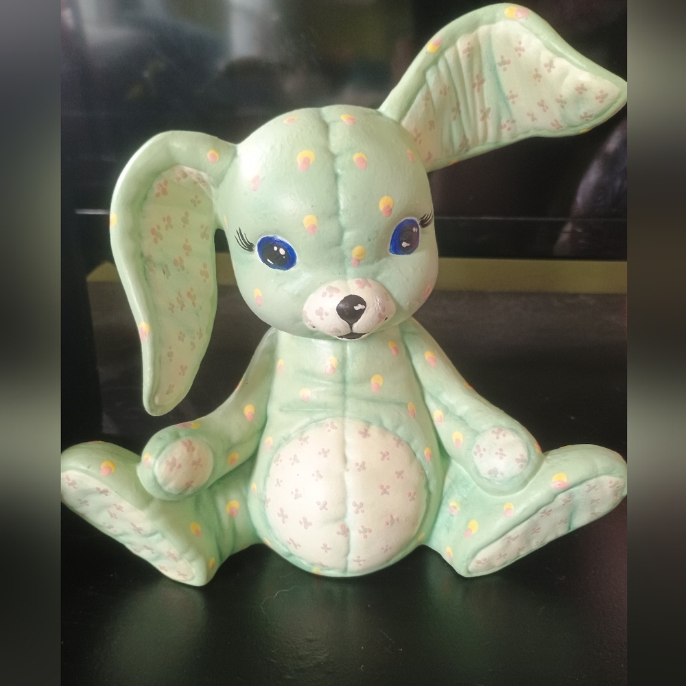 Vtg '85 Unique Kimple Puffy Quilted Ceramic Bunny